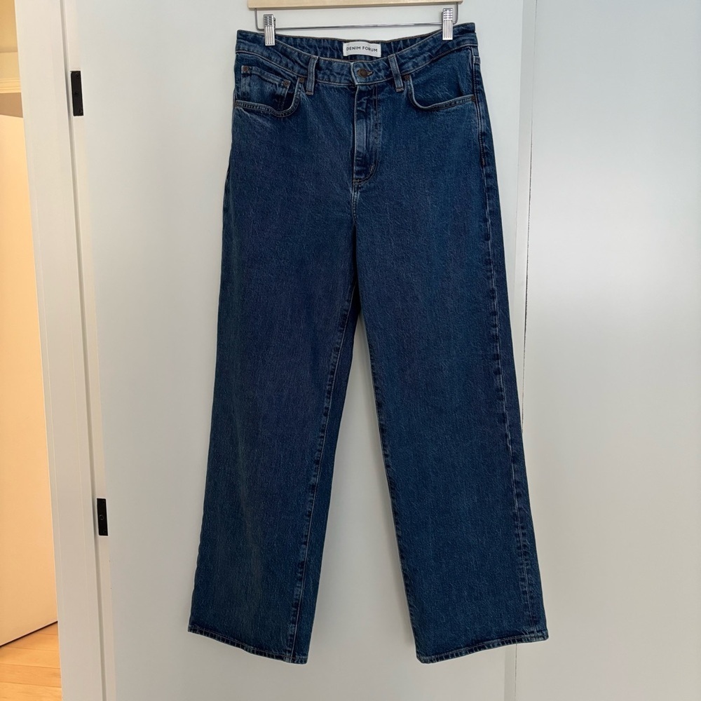 Denim Forum Remy Hi Rise Wide Jeans Size 30 Medium Blue - Picture 2 of 6